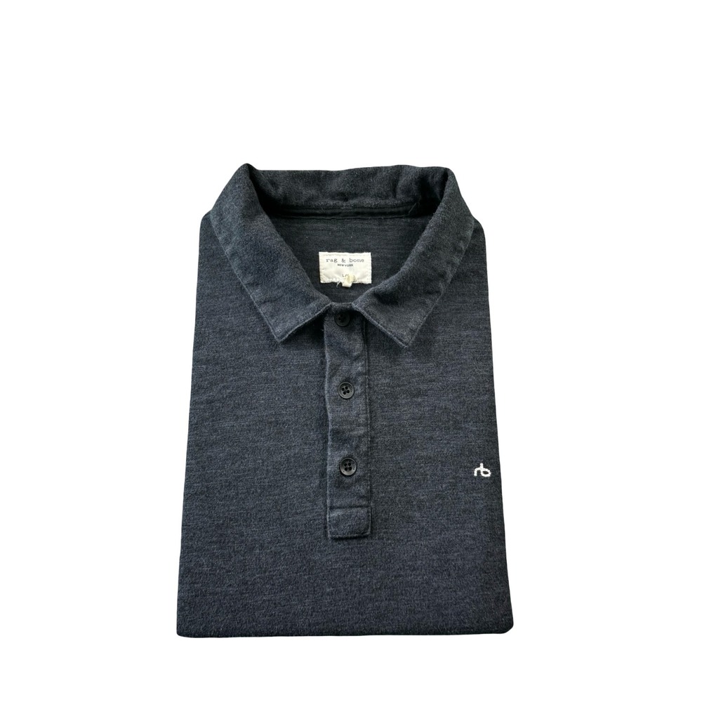 Rag & Bone Black Cotton S/S Mens Metal Button Polo Shirt Size Large